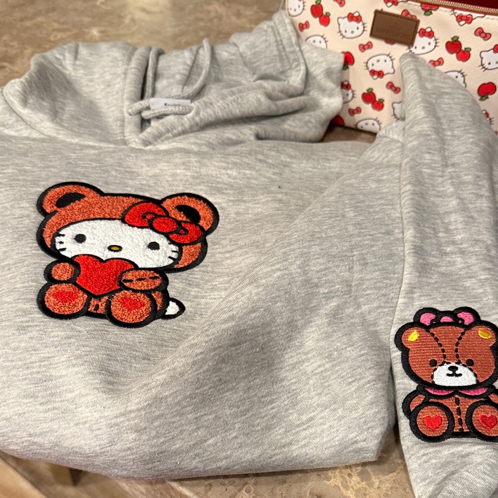 Hello Kitty Gray Hoodie with Bear Design